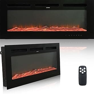 Electric Fireplace Wall Mounted and Recessed 36 Inch LED Fireplace with Remote Control 8h Timer, 12 Flames,Touch Screen, in-Wall Fireplace Heater with Log & Crystal Hearth for Living Room