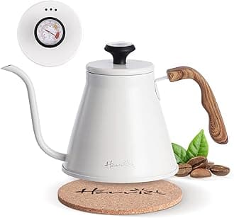 Harriet Gooseneck Kettle with Thermometer for Pour Over Coffee and Tea, 37 fl oz, Stainless Steel, Durable 3-Layer Base, Ideal Spout for Precision Pouring, Compatible with all Stove Tops, White