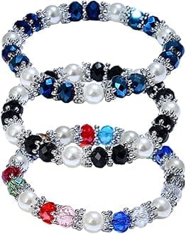 Stylish Bracelet Shiny Colorful Rhinestone Faux Pearl Bracelet Bangle Women Jewelry Birthday Gift - Black Useful