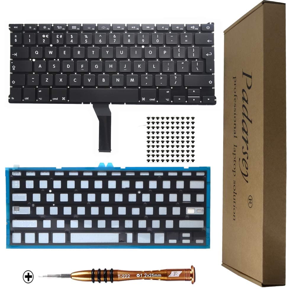 New Backlight Keyboard UK layout Compatible for MacBook Air 13-Inch A1369 A1466 MC965LL MC966LL EMC 2559 MD231LL/A MD760LL/A Series 2011 2012 2013 2014 2015 with 80 PCE Screws + Screwdriver