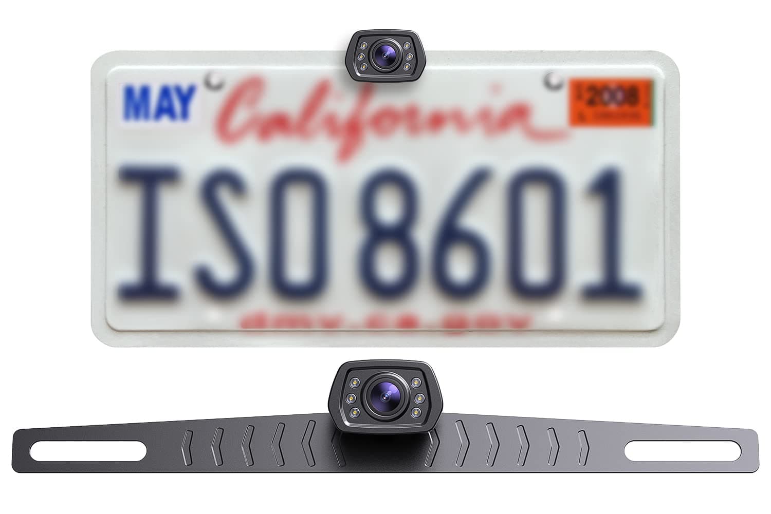 Car Backup Camera 6 Auto LED Lights Night Vision, IP69 Waterproof Wired License Plate Rear View Camera 149° Wide View Reversing Camera for Car Pickup Truck SUV-B2