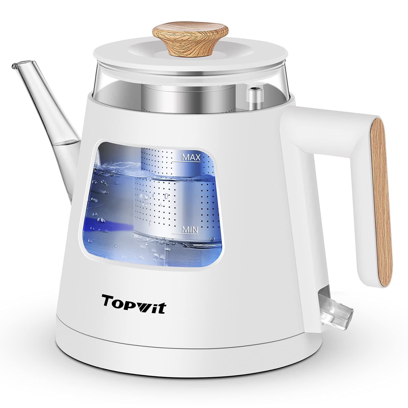 Topwit Electric Kettle, 1.0L Glass Kettle with Double Wall, Gooseneck Spout, Water Window, Auto-shut Off