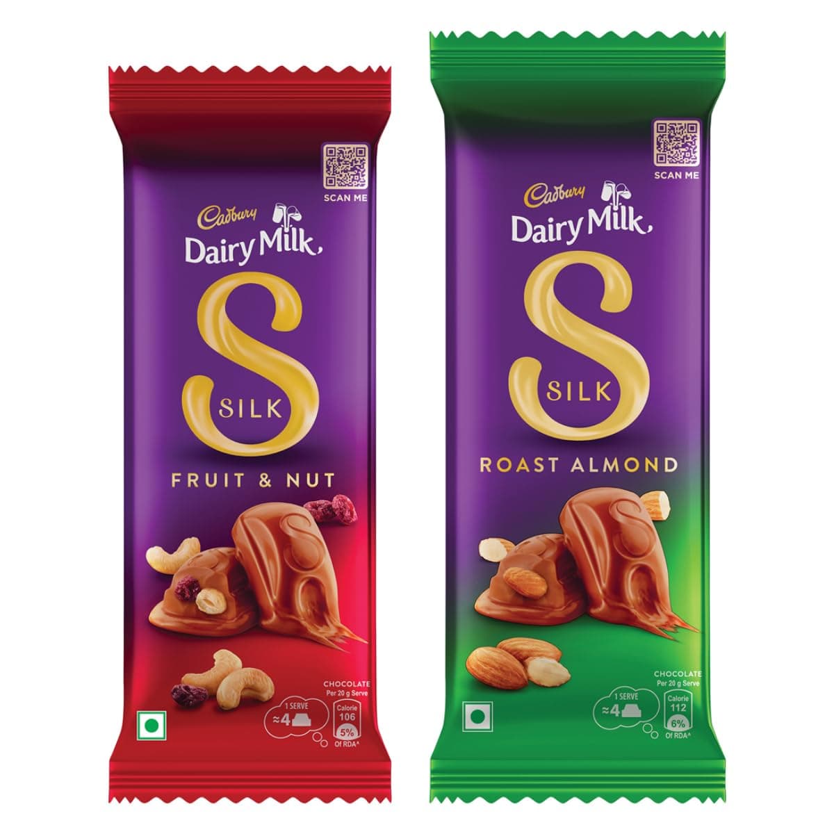 Dairy Milk Silk Chocolate Bar Large Combo (Silk Fruit & Nut 137 g, Silk Roast Almond 143 g), 280 g