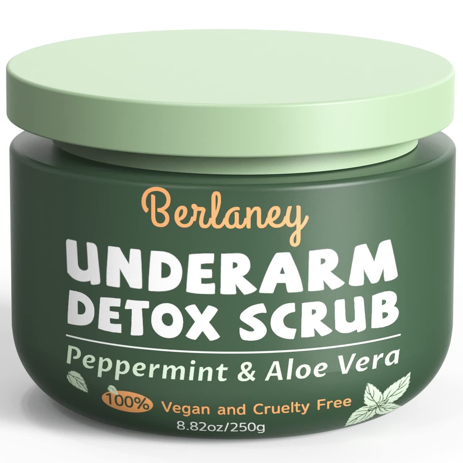 Body Scrub and Armpit Detox Scrub 8.8 oz with Peppermint, Aloe Vera and Walnut Shell Powder, Underarm Scrub Helps on Removing Odor, Deep Cleanse & Exfoliating, for Legs, Knee, Feet, Hands Whole Body