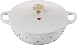 L'Amour Enameled Cast Iron Soup Pot, 2.75 Quarts, White with Heart Applique & Light Gold Knob