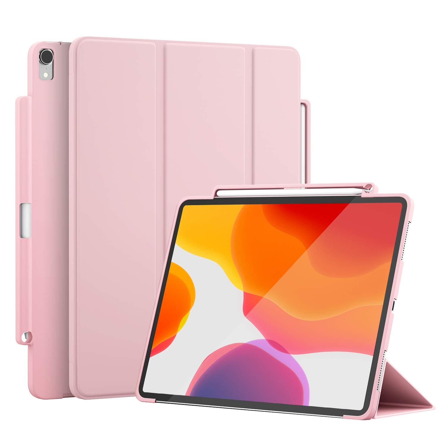 iPad Case PRO 11-Inch 2018 with Pen Holder Suppprt Magically Attach&Wirelessly Charge,Magnetic Closure and Auto Sleep/Wake,Two Easy Viewing Angles,Soft TPU Back Shell for 2018 Pro 11 (Pink)