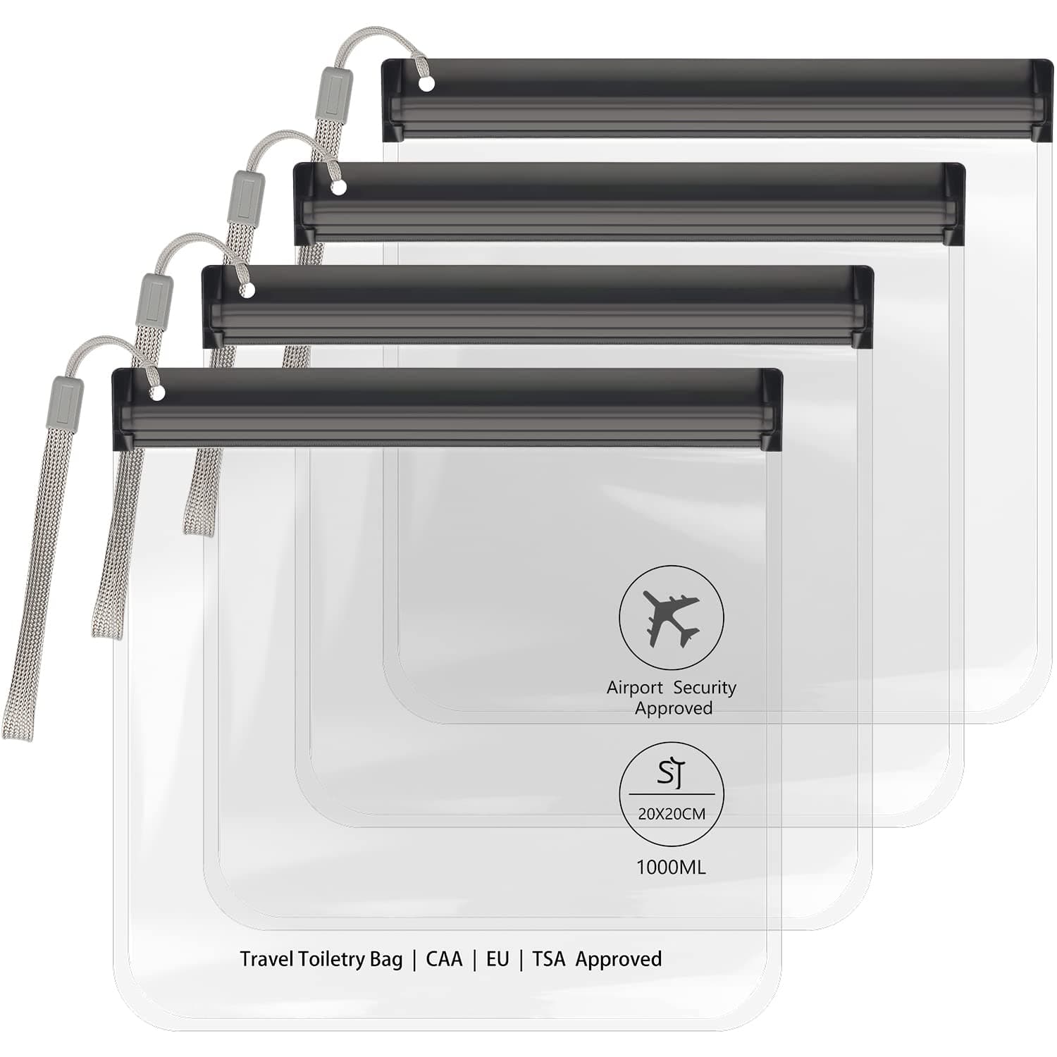 4PC Airport Security Liquids Bags 20X20 cm Clear TSA Approved Security Toiletry Bag Approved Hand Luggage Regulations Waterproof Liquids Wash Bags Travel Accessorie Holiday Essentials for Women/Men