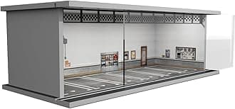 - 1/64 Diorama Display Case with LED Lights - Compatible with Hot Wheels Matchbox Mini GT Diecast Cars, for Model Car Display and Storage, Stackable Garage(Wheels)
