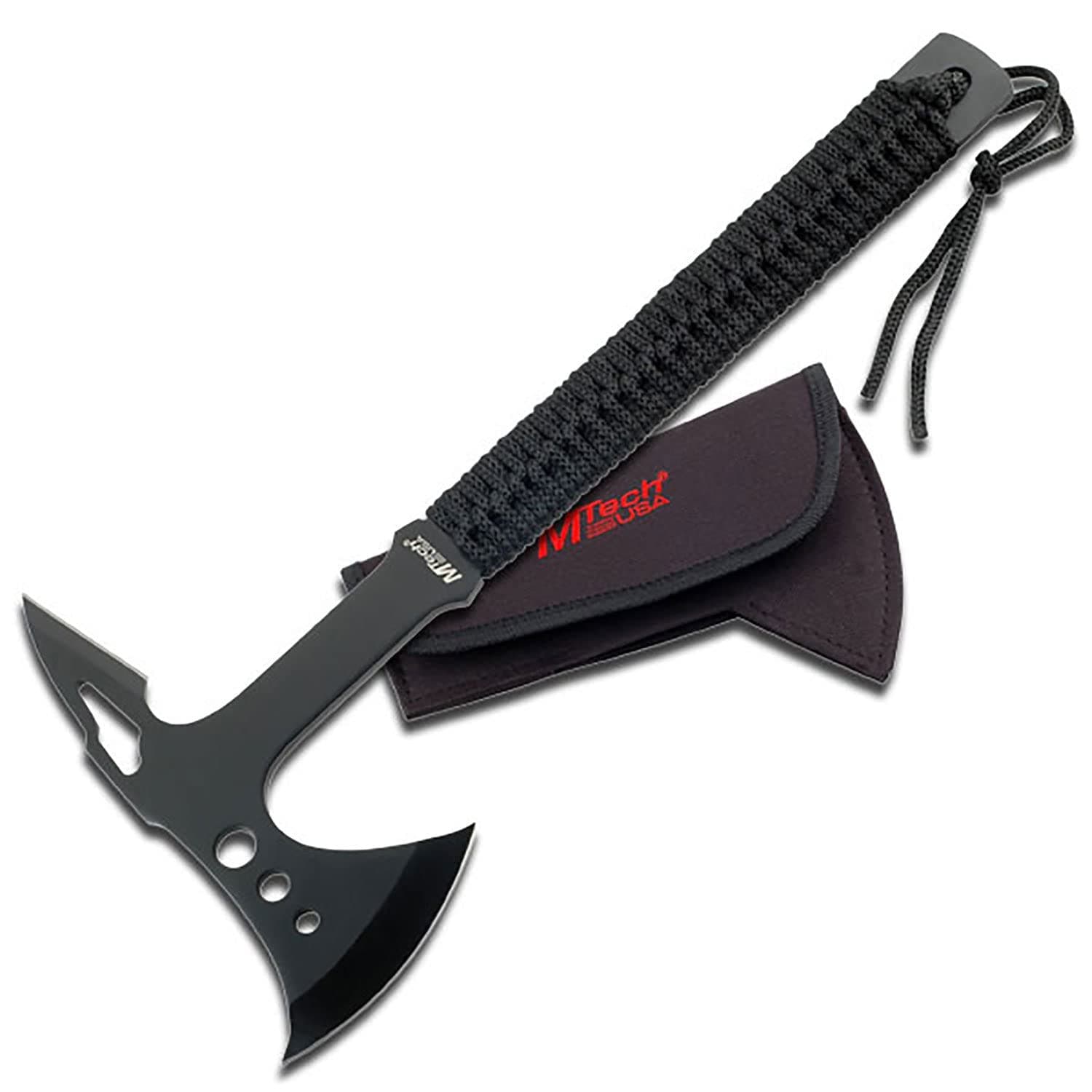 MTech USA MT-AXE8 Camping Axe, Black Stainless Steel, Cord Wrapped Handle, 15-Inch Overall