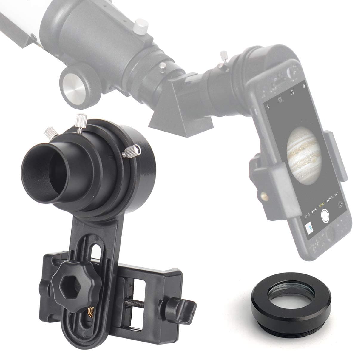 SOLOMARK 1.25" Telescope Smartphone Adapter - 2019 Newest Updated Quick Aligned Photo Adapter Mount for 1.25 inch Refractor & Reflector Telescope with Built-in 1.5x Barlow Lens