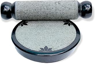 MYNAKSHA Pure Granite Stone Mortar and Pestle Set, Kalvam,kharad, Masher Spice Mixer/Okhli and musle/Kharal for Kitchen and medicine making (Round ammikallu)
