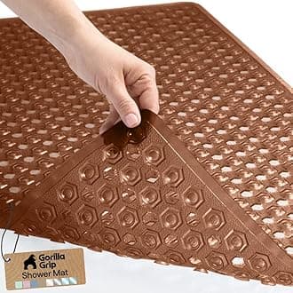 Patented Bath Tub Shower Mat, 35x16 Washable Bathtub Floor Mats, Suction Cups and Drain Holes to Keep Tubs Clean, Brown