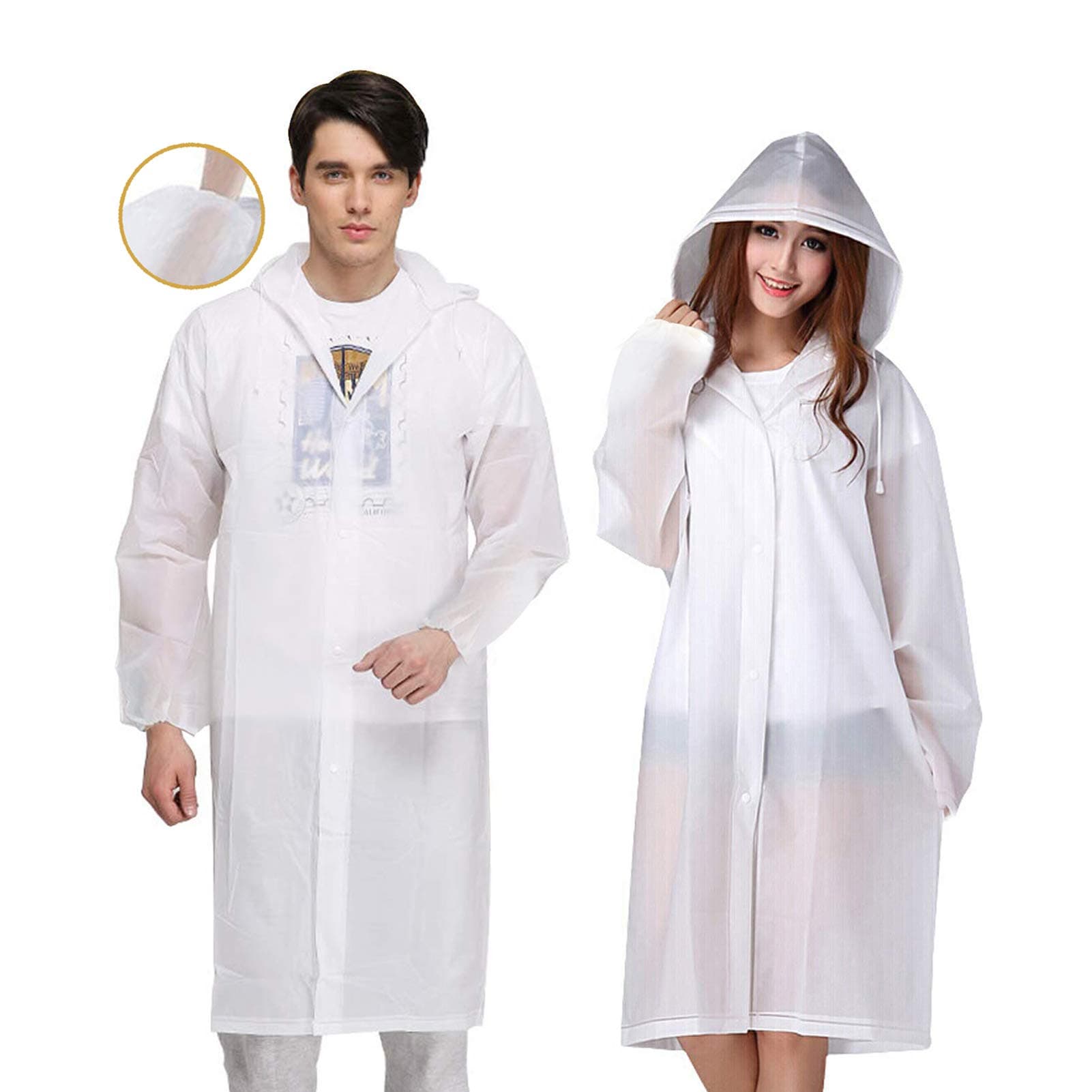 Exptolii Rain Poncho for Adults, 2 Pack Clear Reusable Raincoat Emergency Rain Gear with Hoods and Sleeves