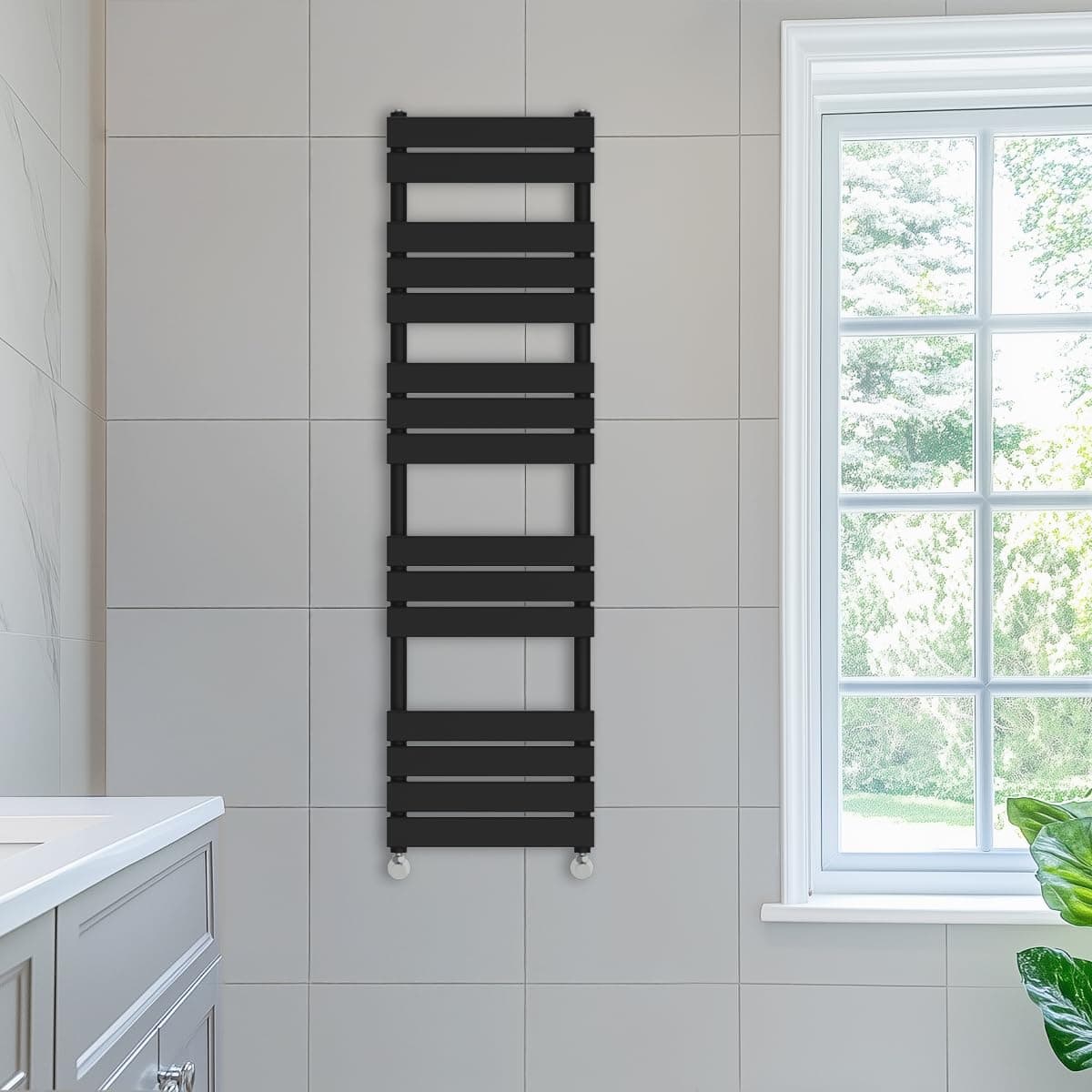 NRG 1600 x 450mm Designer Flat Panel Heated Towel Rail Radiator Black Bathroom Central Heating