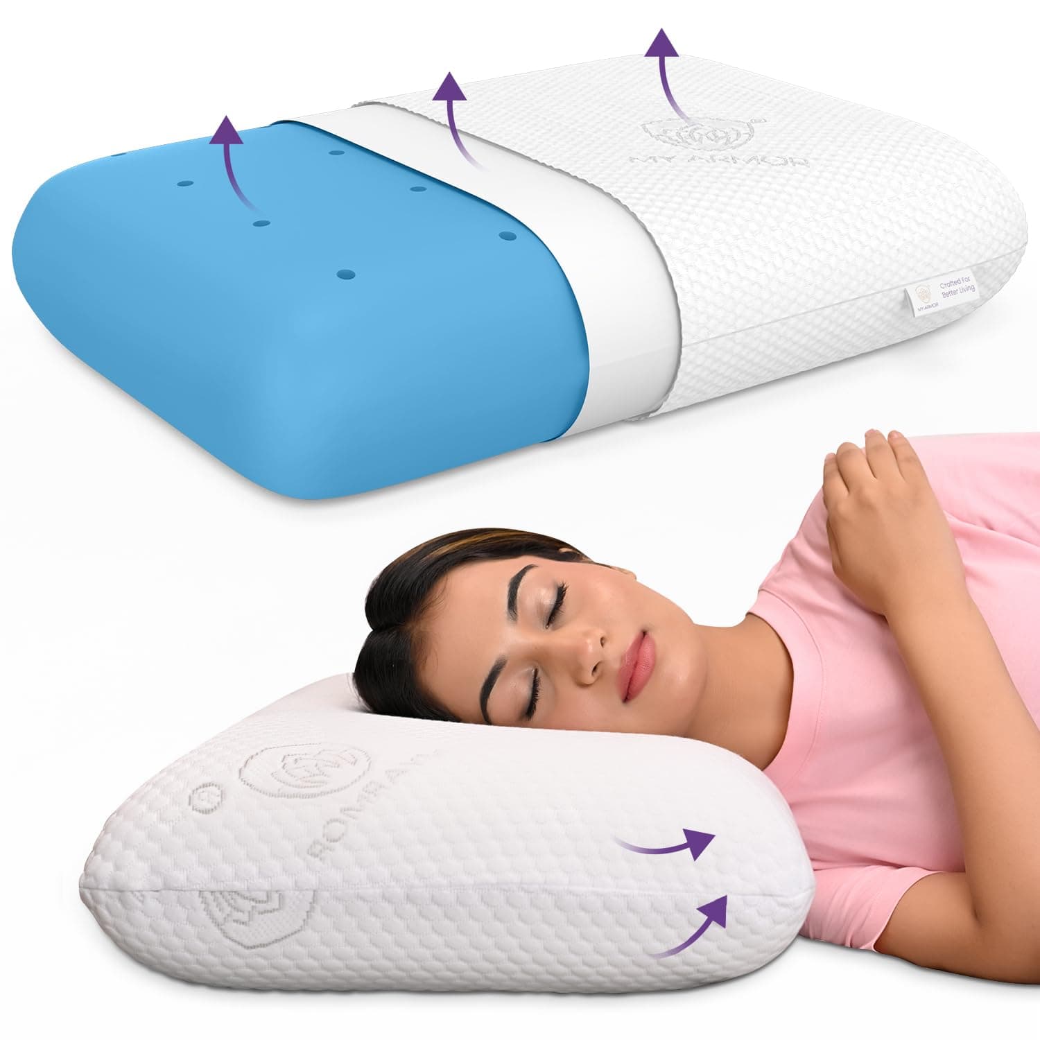 MY ARMOR Cool Gel Memory Foam Pillow, 5.5 Inch Thick Orthopedic Cushion for Sleeping | 2 Years Warranty | with Removable Washable Cover - Pack of 1