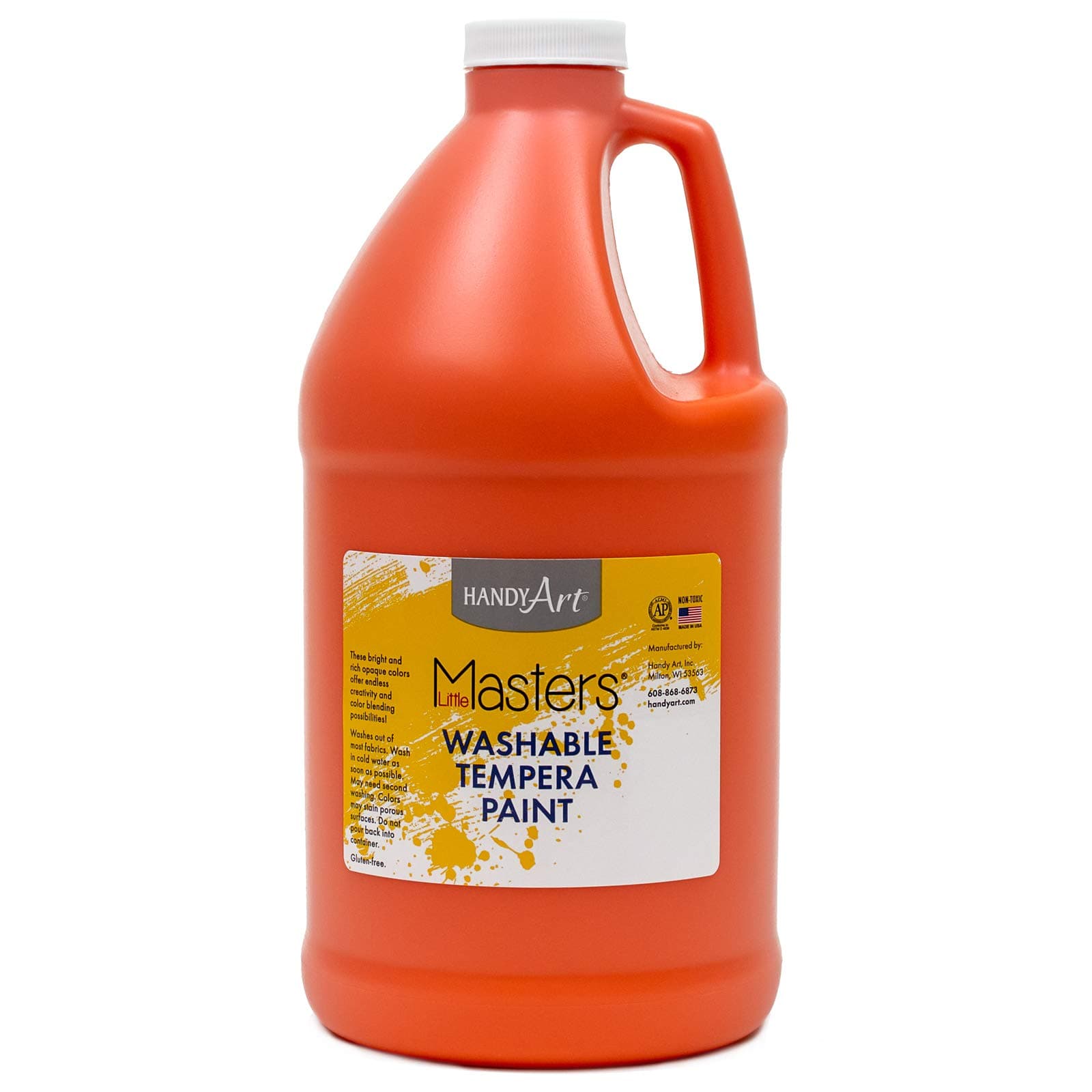 Little Masters Washable Tempera Paint, Orange, Half Gallon 64 oz Bottle, Bright & Mixable, High Opacity, Washable Colors for Classroom, Students, Kids, Safe & Non-Toxic, Made in USA