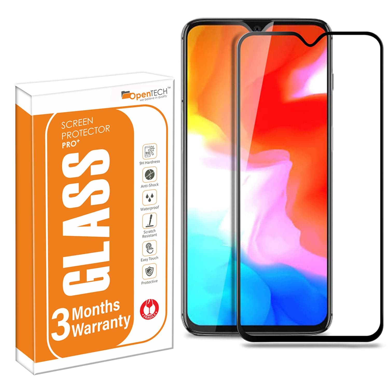 Military-Grade Tempered Glass Screen Protector Compatible for OnePlus 6T / OnePlus 7 Edge to Edge Coverage with Easy Installation kit