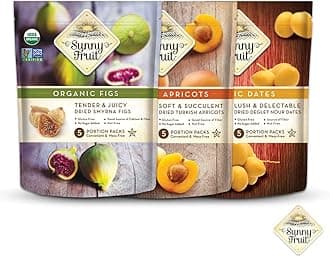 Sunny Fruit Organic Dried Fruit Assorted Pack Dried Figs, Dried Dates & Dried Apricots 50g Pack of 5 of Each - Healthy Snacks Dried Fruit