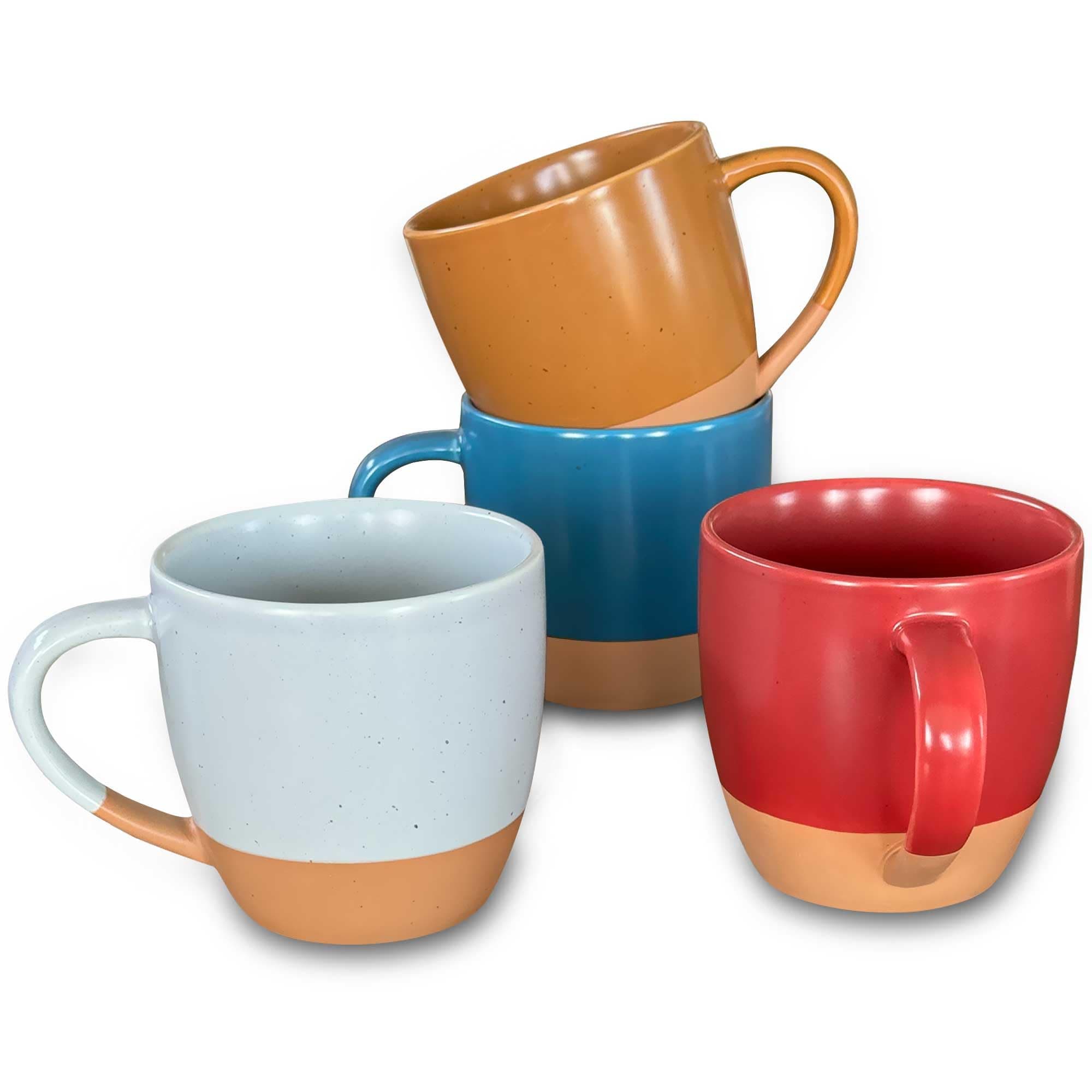 Ceramic Artisan Matte Large Latte Mug Set of 4, 16oz - Microwavable, Porcelain Coffee Cups With Big Handle - Modern, Boho, Unique Style For Any Kitchen. Microwave Safe Stoneware - Marina Colors