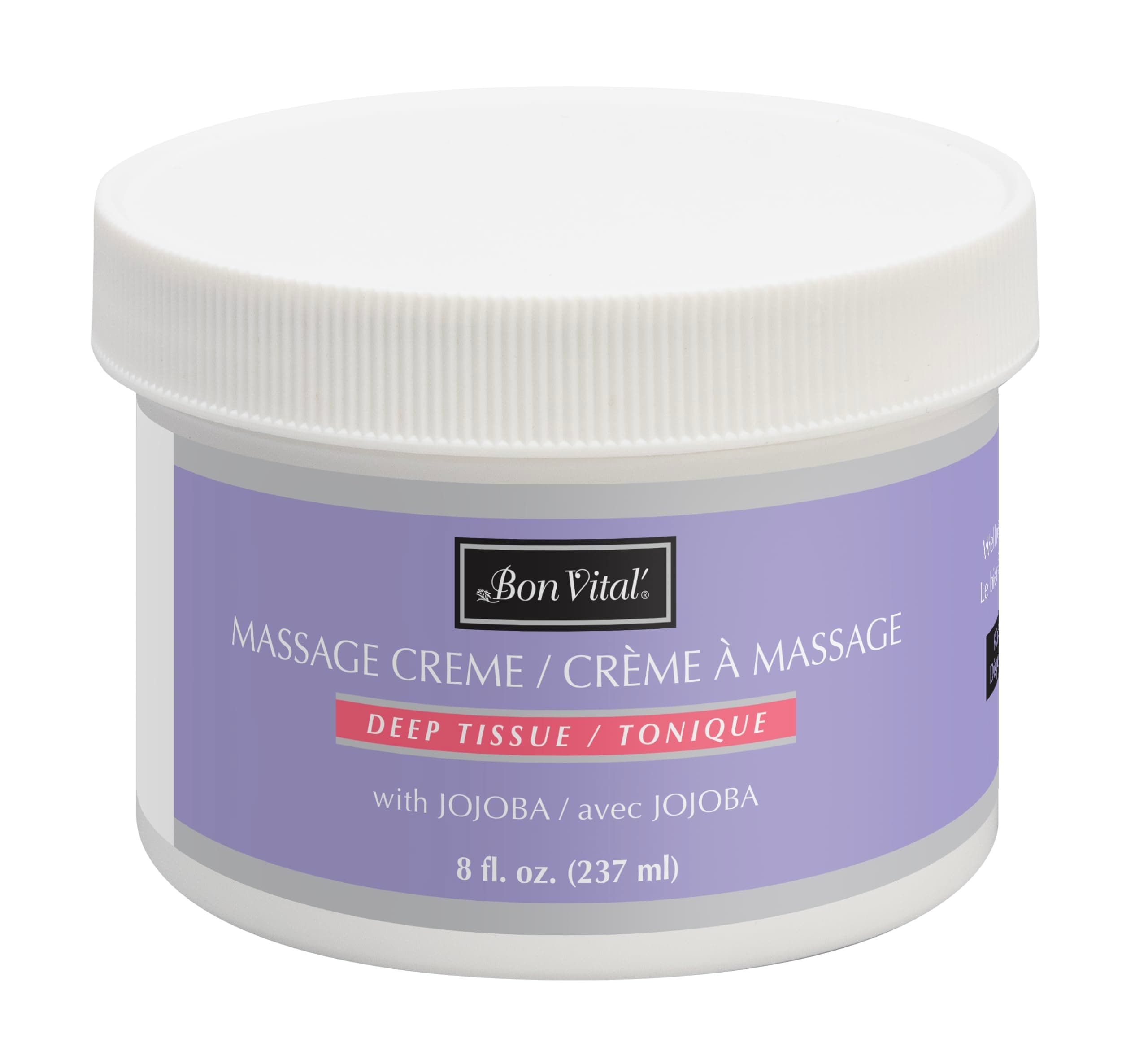 Bon Vital' Deep Tissue Massage Creme, 8 Oz Jar, Lightweight Non-Greasy Formula for All Skin Types, Ideal for Deep Muscle Manipulation, Hydrating Massage Lotion for Spa and Home Use