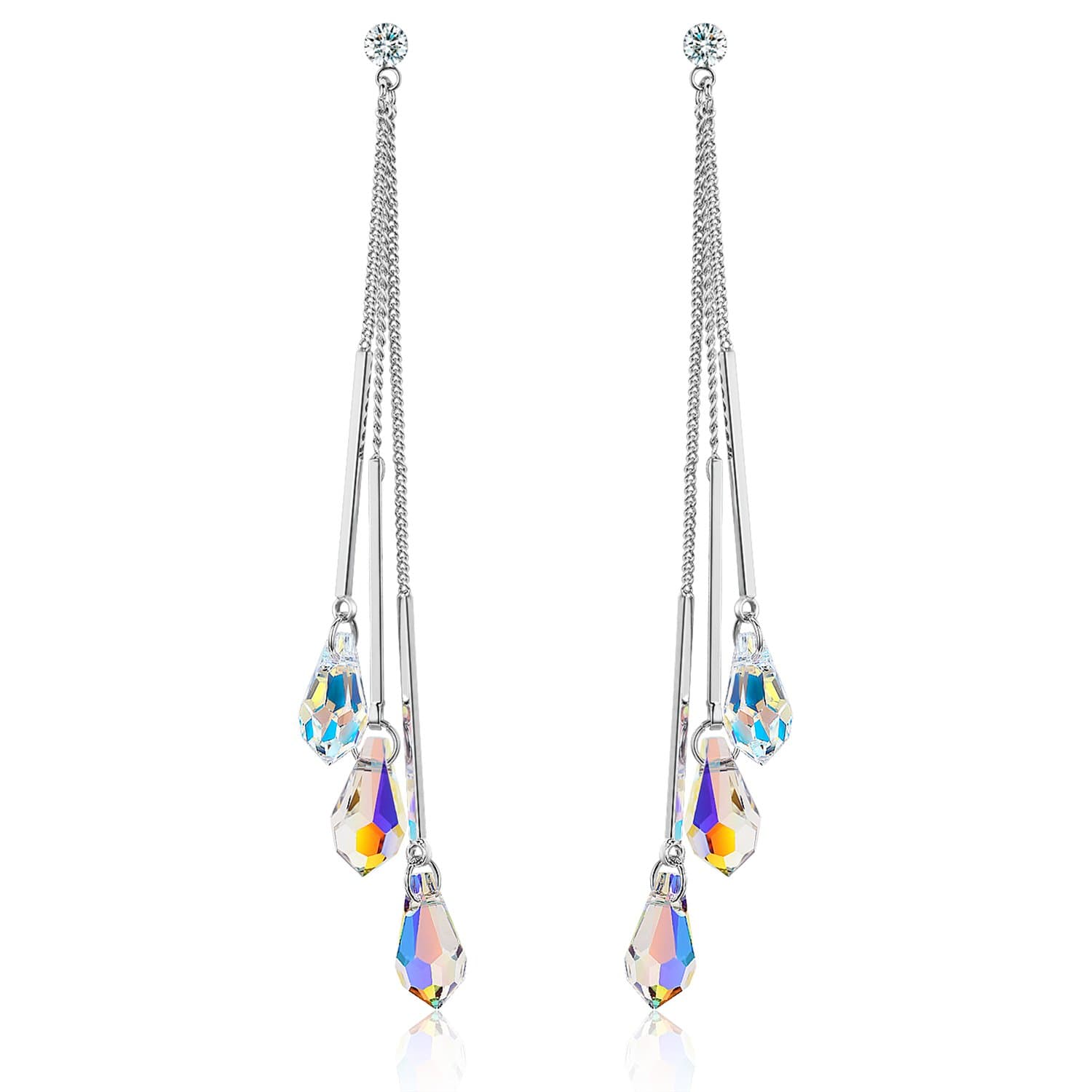 SBLING Platinum-Plated Color Change Multi-Teardrop Earrings Made with Aurora Borealis Austrian Crystals