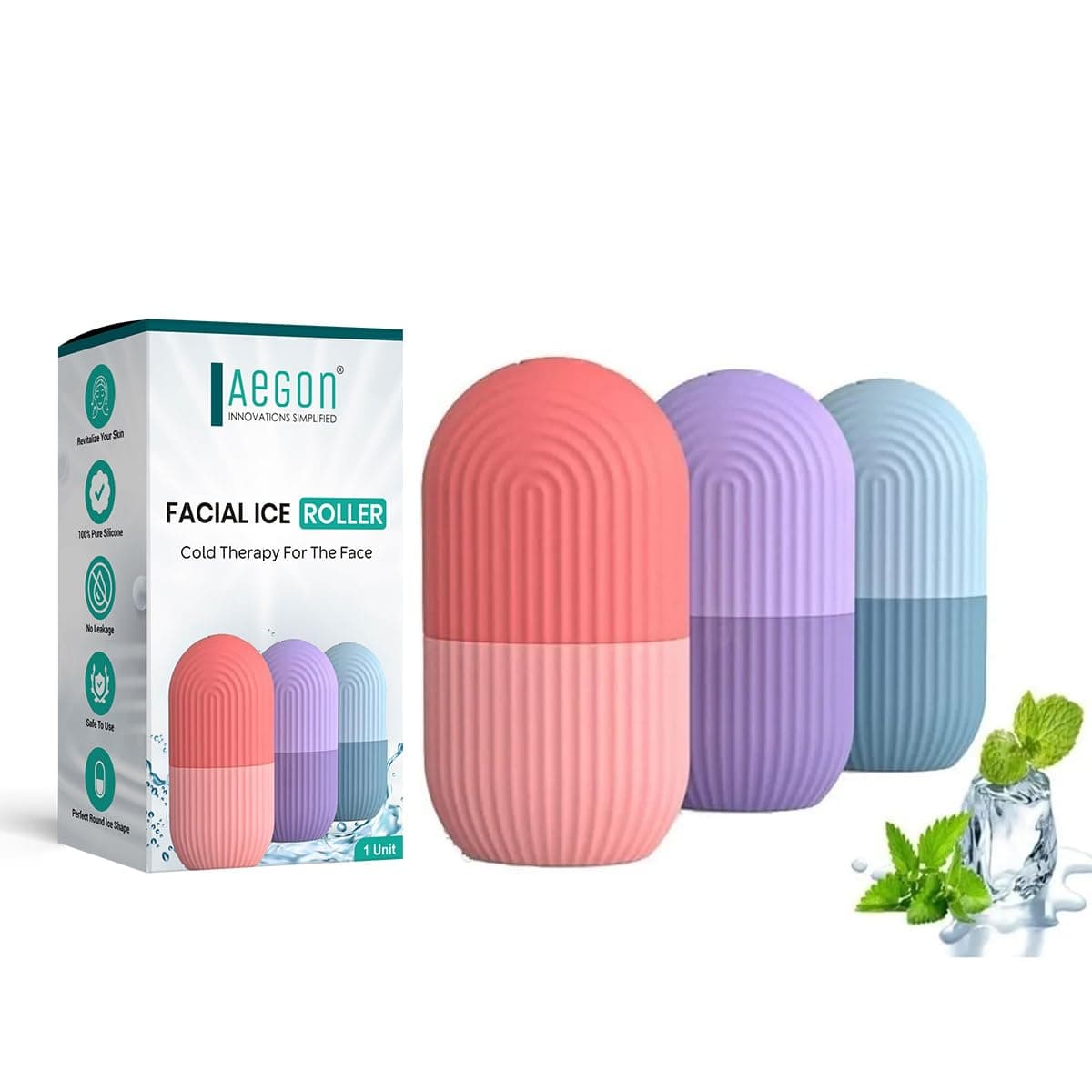 AegonIce Roller for Face | Ice Roller for Face Massager | For Men & Women | Ice Cube Roller for Glowing Skin & Puffy Eyes | Reusable & Unbreakable (Assorted) 1 Unit