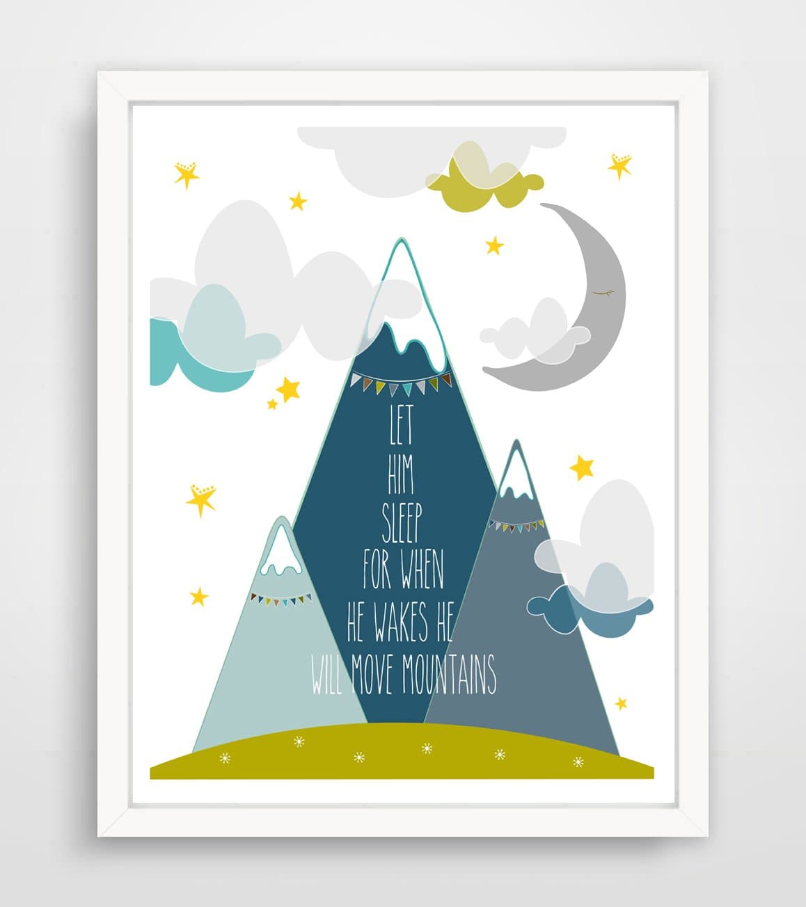 Children's Wall Art/Nursery Decor Let Him Sleep For When He Wakes He Will Move Mountains by Finny and Zook ** FRAME NOT INCLUDED