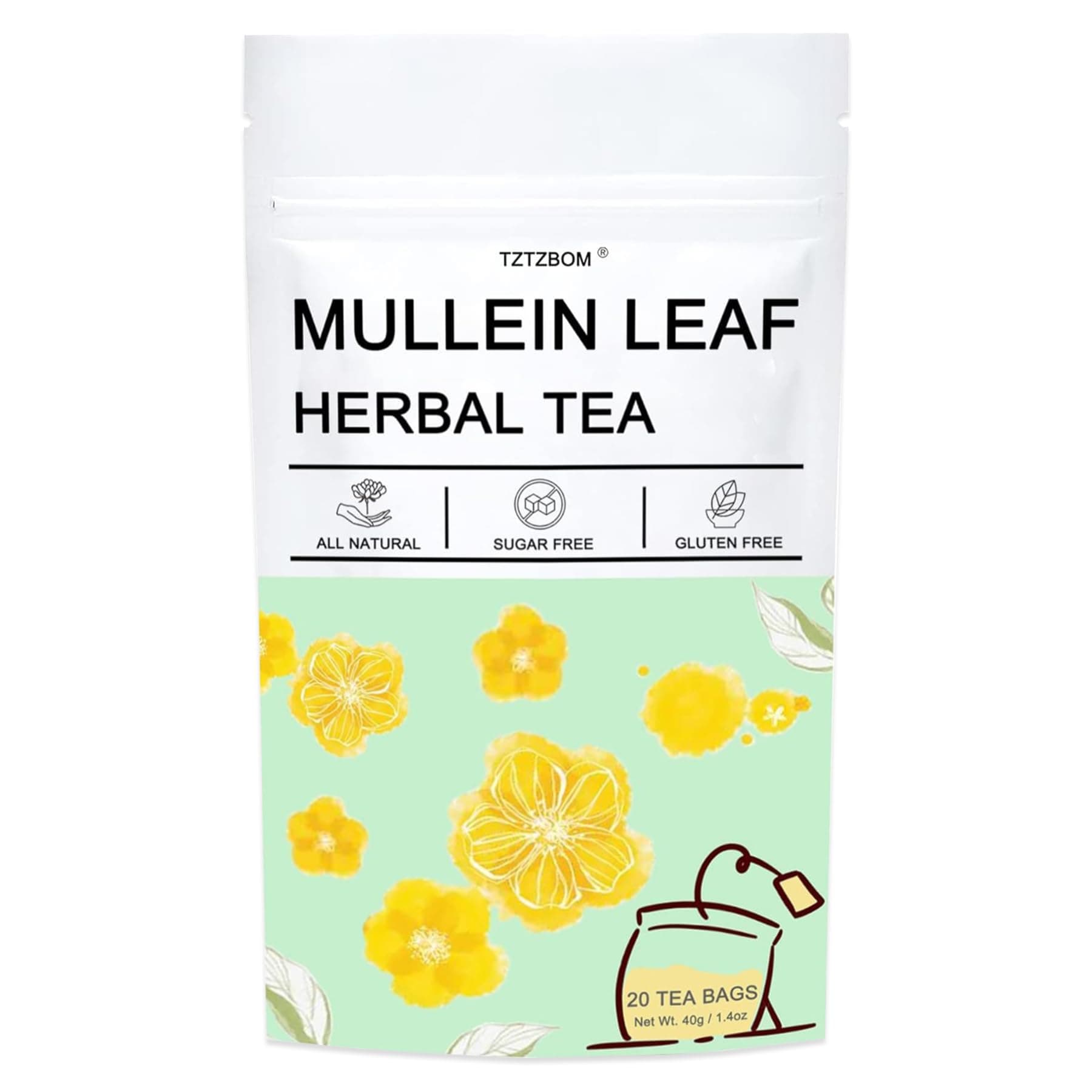 Organic Mullein Leaf Tea Lung Detox Cleanse Tea, 20 Tea Bags