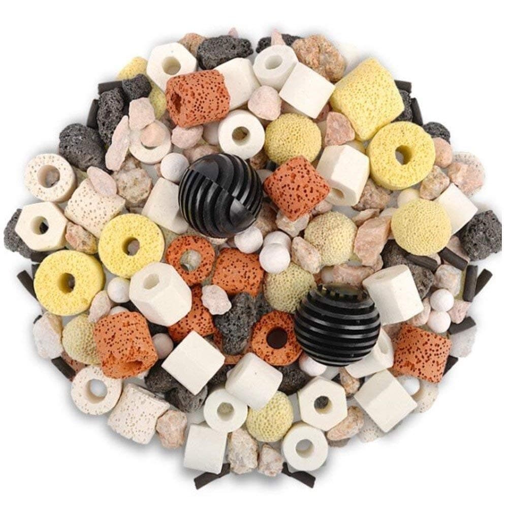 OUFISH Aquarium Bio Balls Fish Tank Pond Bio Filter Media Ceramic Filtration Rings with Mesh Bag