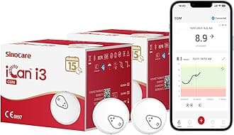 sinocare iCan Continuous Glucose Monitoring System, Equipped with iCan CGM APP, Output Every 3 Minutes, Less Finger Pricks, 15-Day Wear-life, for Diabetes Management, Pack × 2