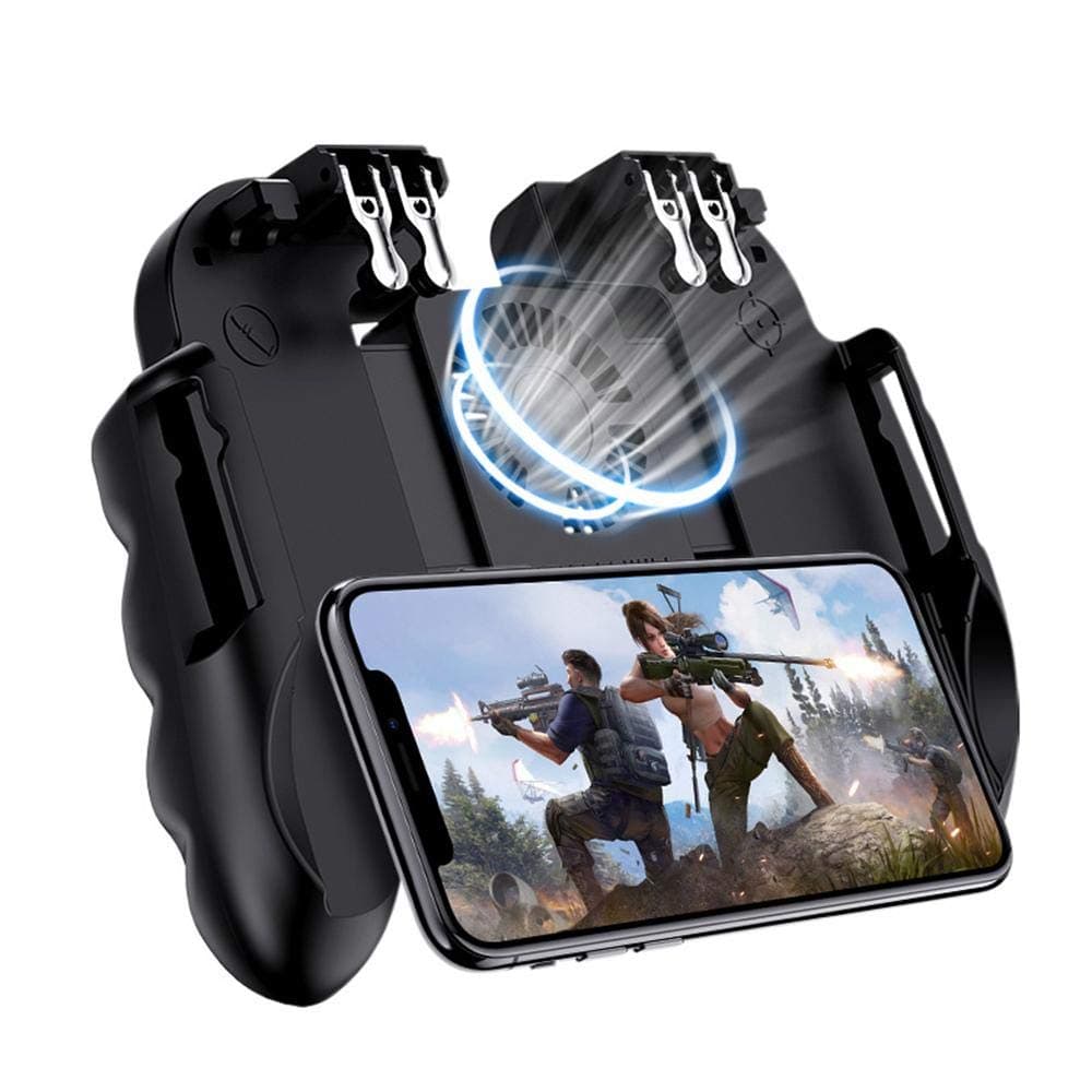 Mobile Game Controller For PUBG, [6 Finger/Upgrade Version ] Android & Iphone L1R1 Aim And Shoot Triggers Joystick Gamepad With Cooling Fan For Battle Royale/Knives Out(include 2 Finger Sleeve)