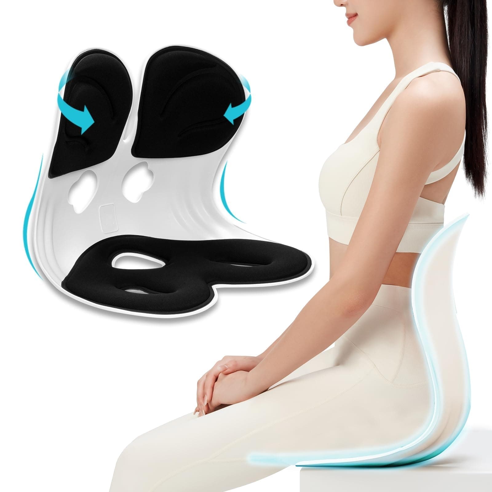 Golden Home Ergonomic Seat Cushion for Posture Correction | Back & Tailbone Support | Memory Foam Pad for Office, Home, and Car (Black)