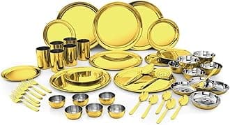 Stainless Steel Shagun Dinner Set (50 Pcs Set Gold)