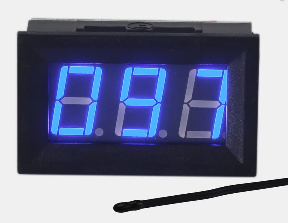 0-167°F Fahrenheit Digital Temperature Meter Blue LED Display MF55 Type NTC Thermistor Temp Sensor 2-Wires Reverse Polarity Protection with Black Case