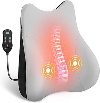 Lumbar Support Pillow for Office Chair, Heated Back Support Pillow with 3 Vibration Modes & 3 Intensities, Ergonomic Back Support Cushion for Car,Recliner,Gaming Chair