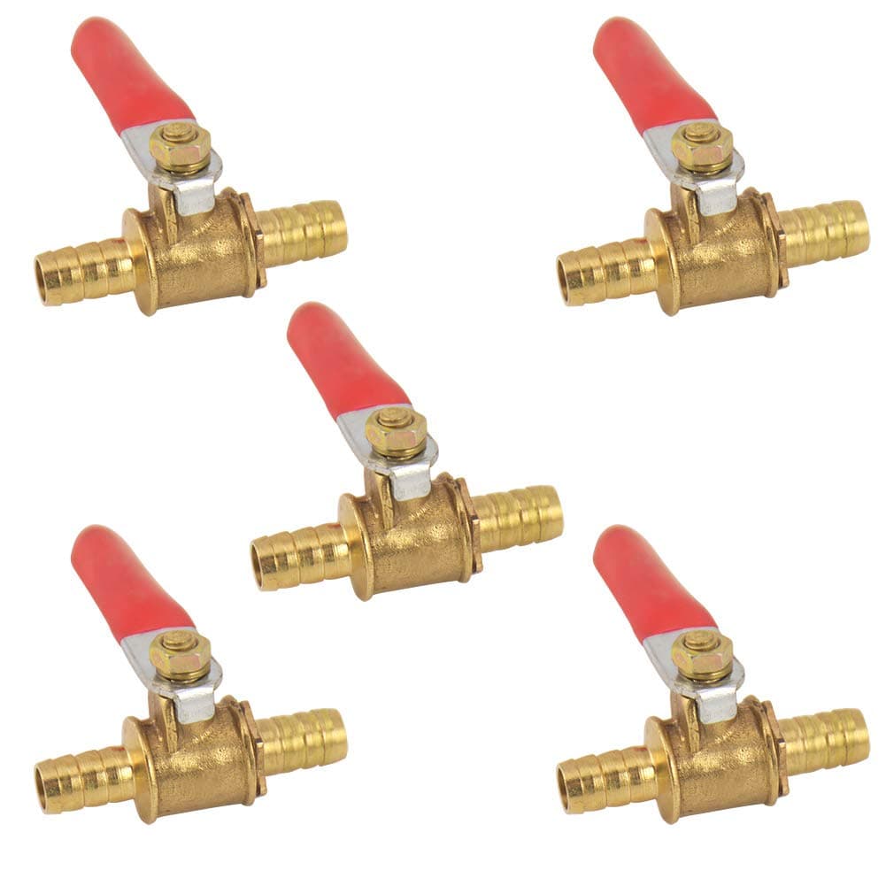 5PCS 1/4 Inch Hose Brass Barb x Barb Mini Ball Valve Shut Off Switch For Garden Water Hose Pipe Fittings