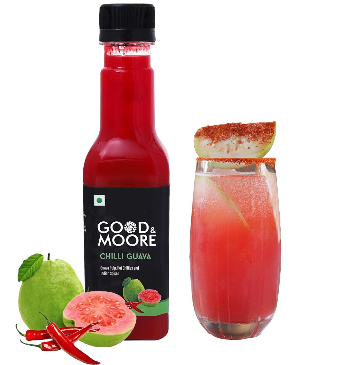 GOOD&MOORE Chilli Guava Syrup 250ml | For Cocktail, Mocktail, Sodas, Beverages and more | Concentrated Syrup | Cocktail Mixer | Ready to mix | Sweet and Spicy | Premium Syrup