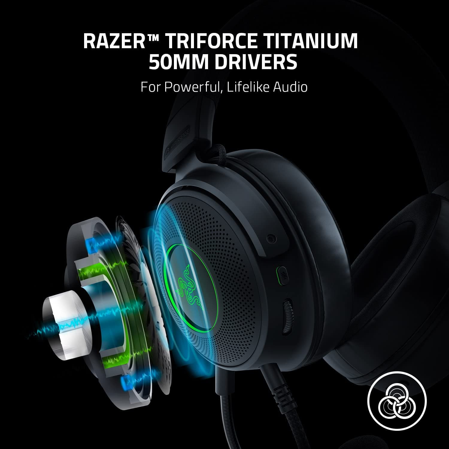 Razer Kraken V3 HyperSense Wired USB Gaming Headset w/Haptic Technology: Triforce Titanium 50mm Drivers - THX Spatial Audio - Hybrid Fabric & Leatherette Memory Foam Cushions - Detachable Mic