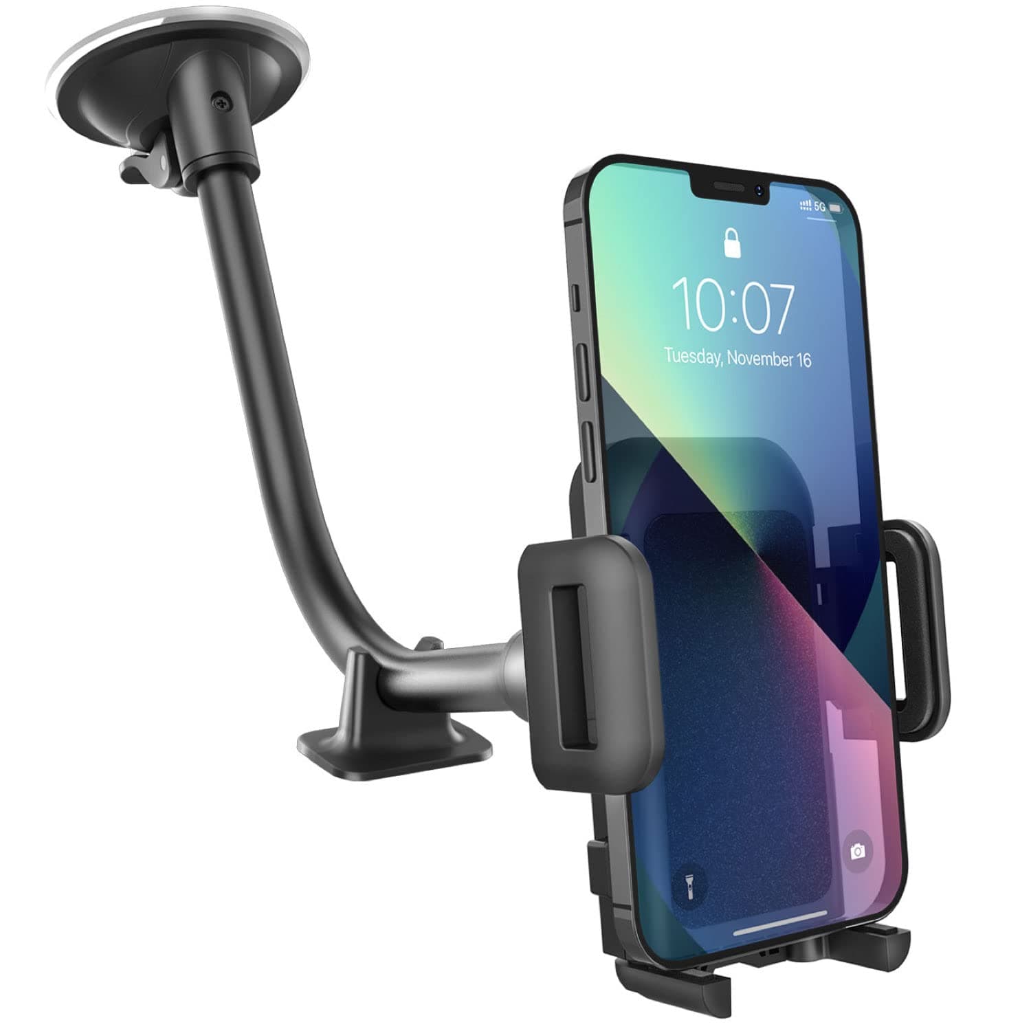 GVTECH Car Phone Holder, Universal Windscreen Car Mount Grip Flexible Long Arm Windshield Car Cradle with Extra Dashboard Base for iPhone 12 11 Pro Max Xs Max Xr X 8 7 6S, Galaxy S20/S10 Note LG