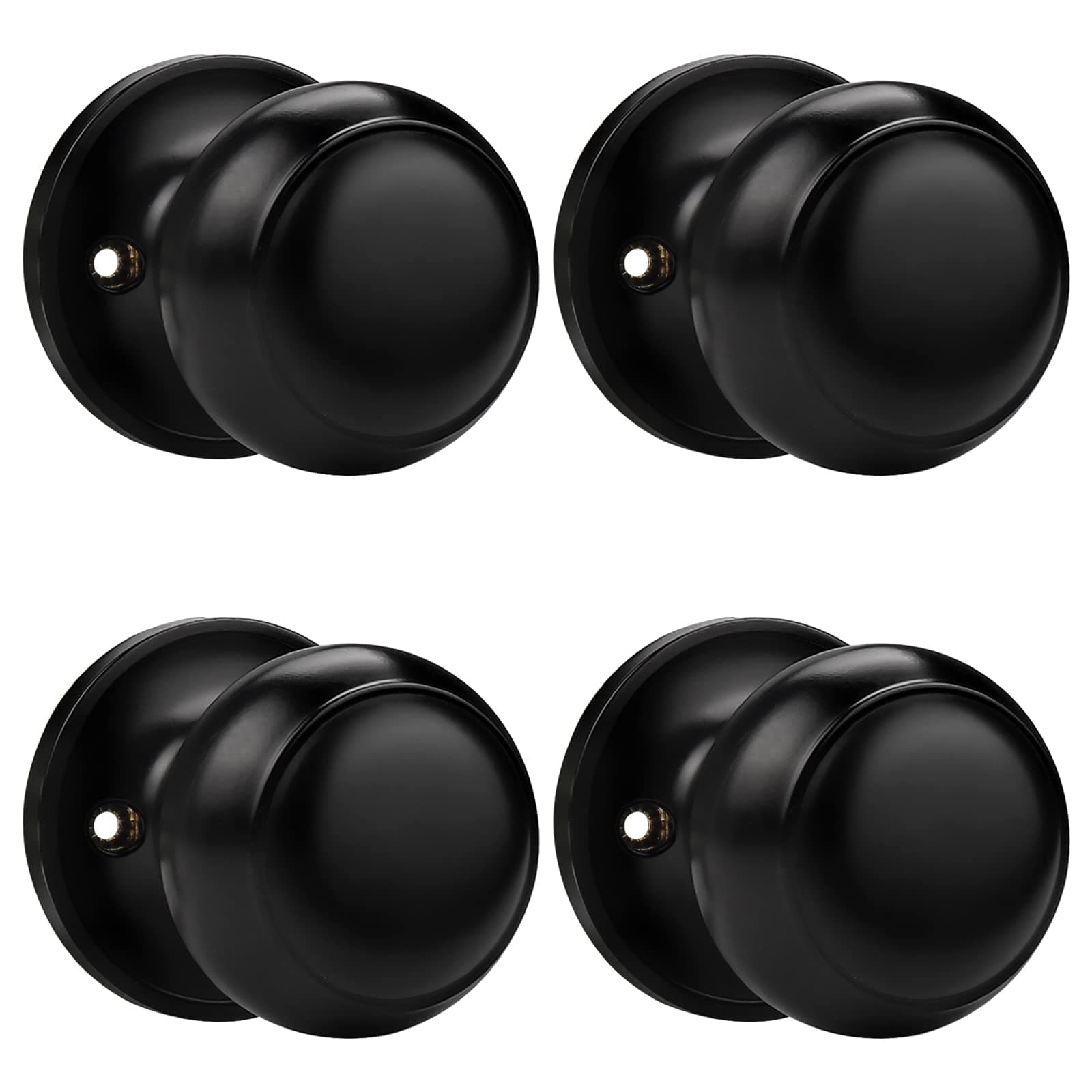 Black Half Dummy Door Knobs, Round Non-Turning Inactive Door Knobs Handles for Closet French Door,4 Pack
