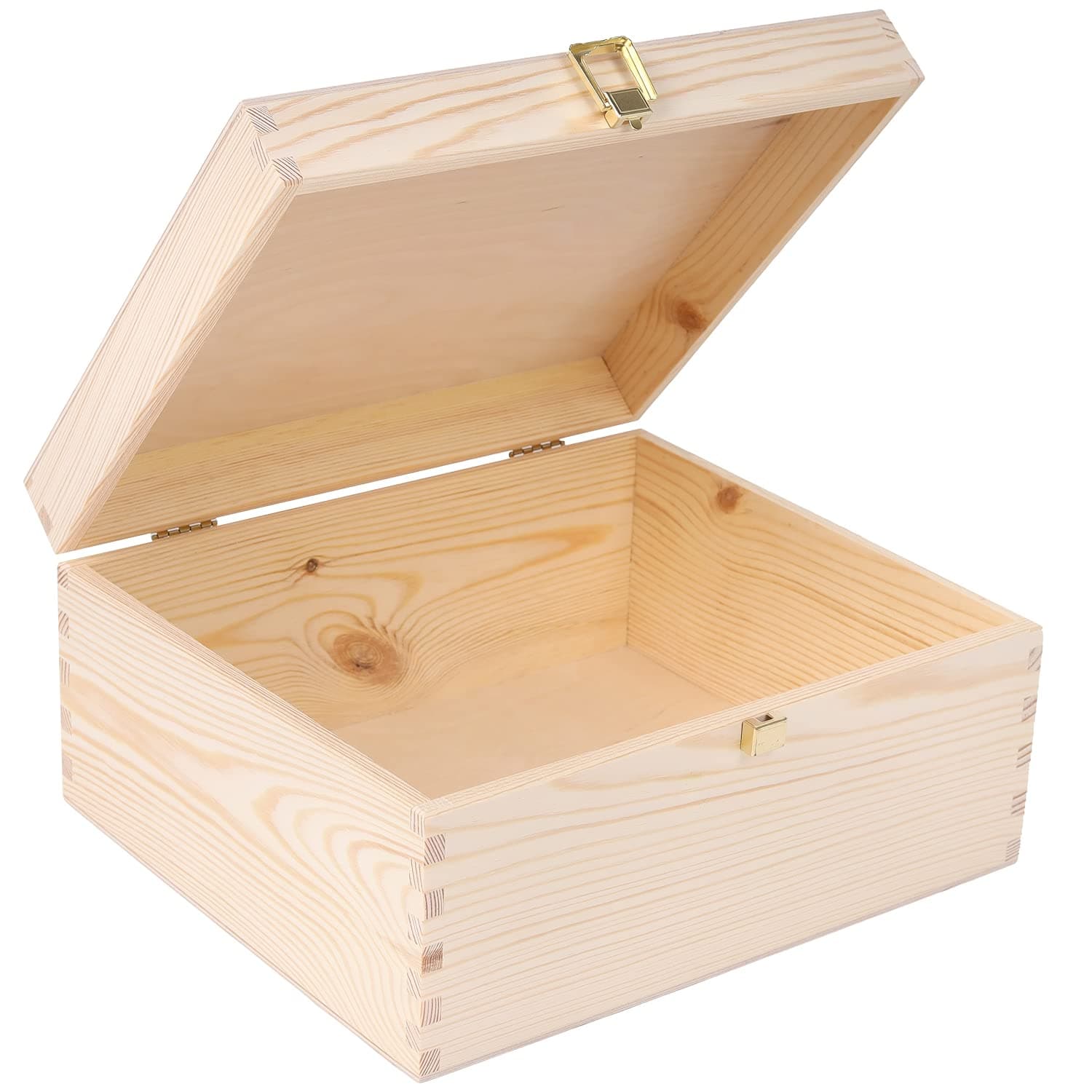 Creative DecoUnpainted Wooden Storage Box | 29 x 25 x 14 cm | with Lid and Lock | Jewellery Box for Souvenirs, Paper, Cards, Documents