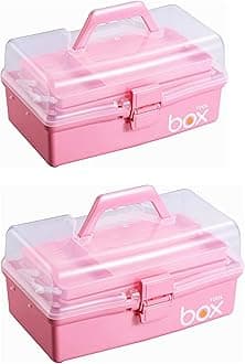 Kinsorcai2PCS 12'' Three-Layer Clear Plastic Storage Box/Tool Box, Multipurpose Organizer and Portable Handled Storage Case for Art Craft and Cosmetic (Pink)