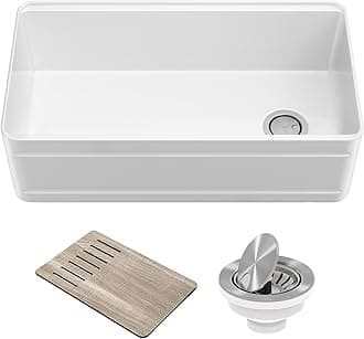 Turino Reversible Fireclay Single Bowl Kitchen Sink, 33 Inch, Gloss White