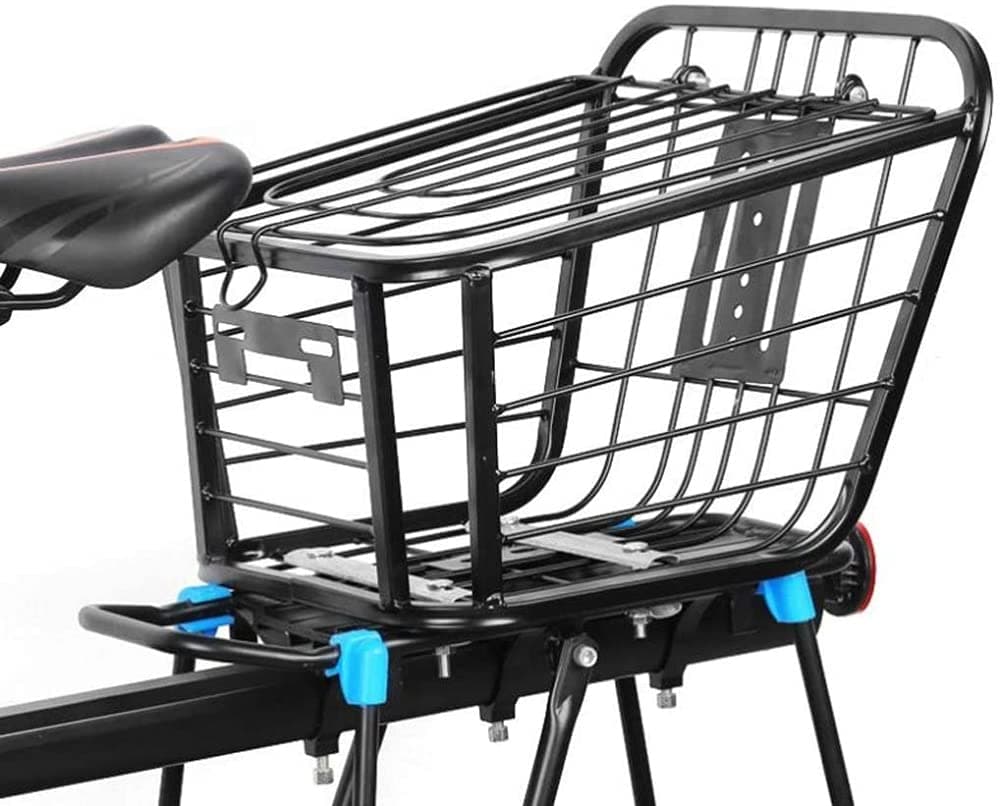 Rear Bike Basket – Metal Wire Bicycle Cargo Rack Mount for Back Under Seat with Heavy Duty Reflective Black