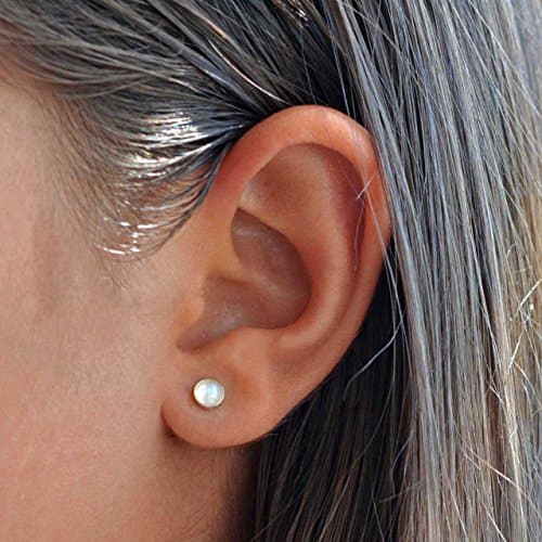 Moonstone Earrings Sterling Silver Stud Gemstone Earrings Tiny 4mm For Women