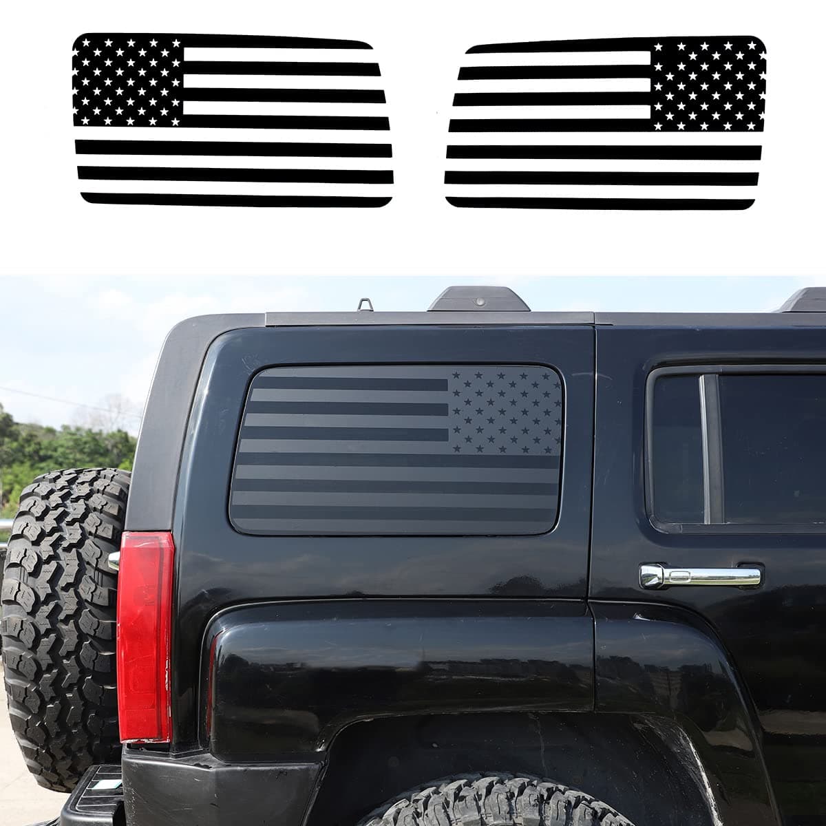 Rear Side Window American Flag Decals Fit for 2005-2009 Hummer H3, Tailgate Side Window Sticker, American Flag Rear Side Window Decal Sticker Accessories, 2PCS(Suitable for H3)