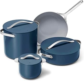 Cookware+ Collection - Specialty Cookware Set - Petite Cooker, Stir Fry Pan, Rondeau, & Stock Pot - 3 Lids & Storage Organizer Included - Navy