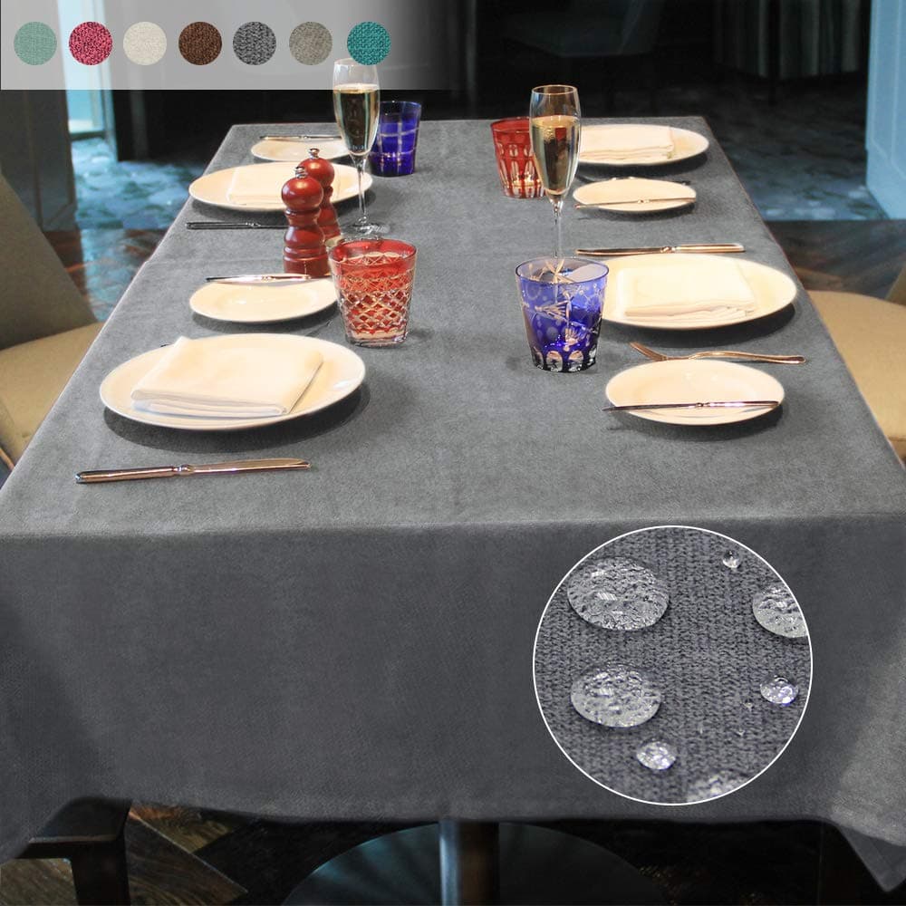 LUOLUO Rectangle Tablecloth Water Resistant 140 x 180cm(55x71in) Wipeable Table Cloth Fuzzy Linen Table Cover for Dining Kitchen Home Restaurant Grey