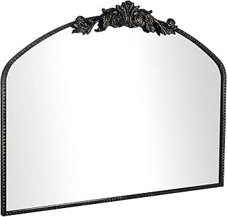 AIXI HOME Vintage Black Arched Mirror 36"X29", Antique Baroque Mantel Mirror with Black Brush Gold Metal Frame, Ornate Wall Mirror for Entryway/Fireplace/Living Room/Hallway/Bathroom/Bedroom
