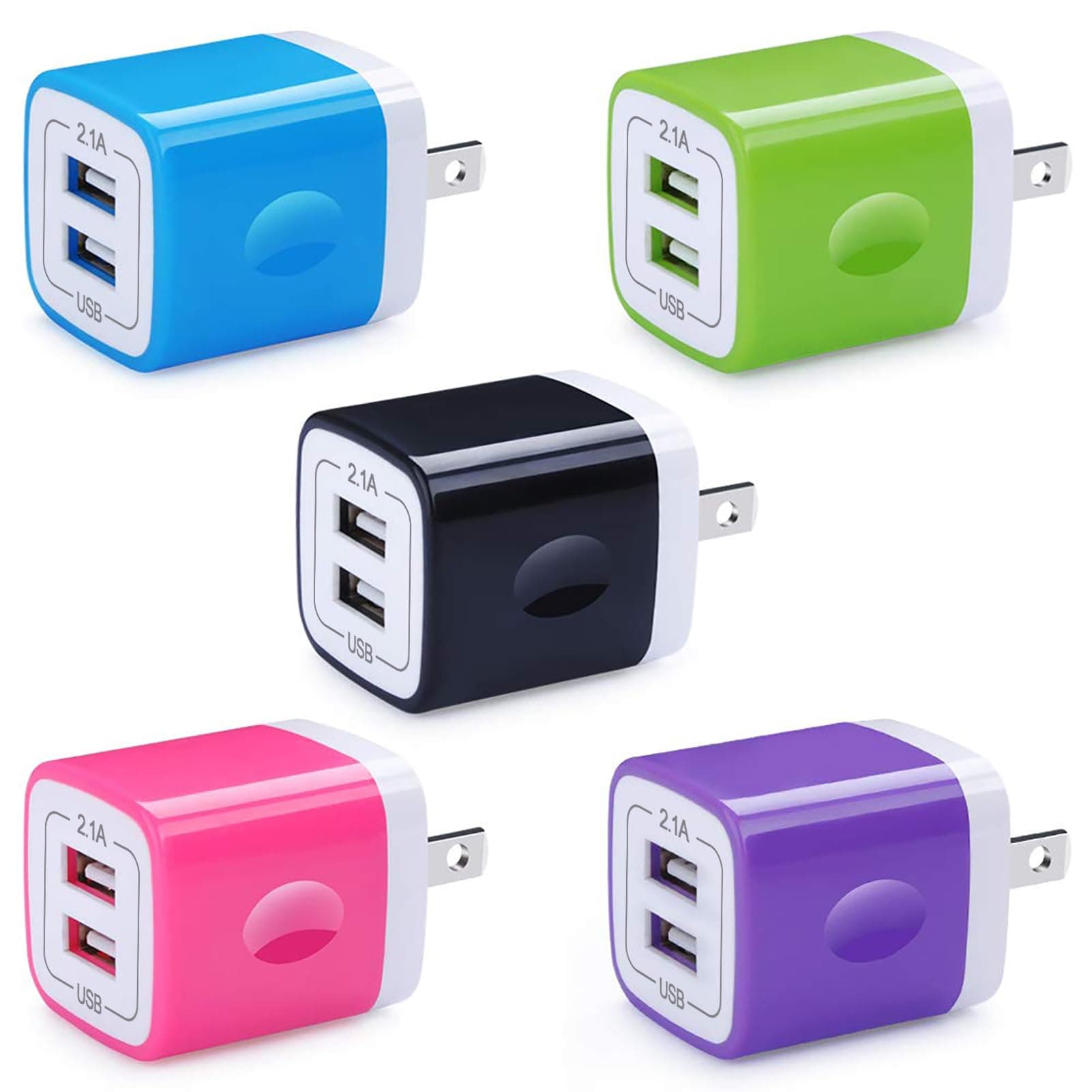 5Pack USB Charger Block Wall Plug Dual Port 2.1A USB Phone Charger Adapter Fast Charging Box for iPhone Air 17 16e 16 15 14 13 12 11 Pro Max,iPad,Samsung Galaxy S25 S24FE S23 S22 A16 A15,Pixel 10 9Pro